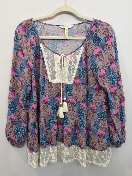 Matilda Jane Tops - Matilda Jane Sew Perfect Peasant Top Womens Small Lace Tassel Tie Bohemian Chic